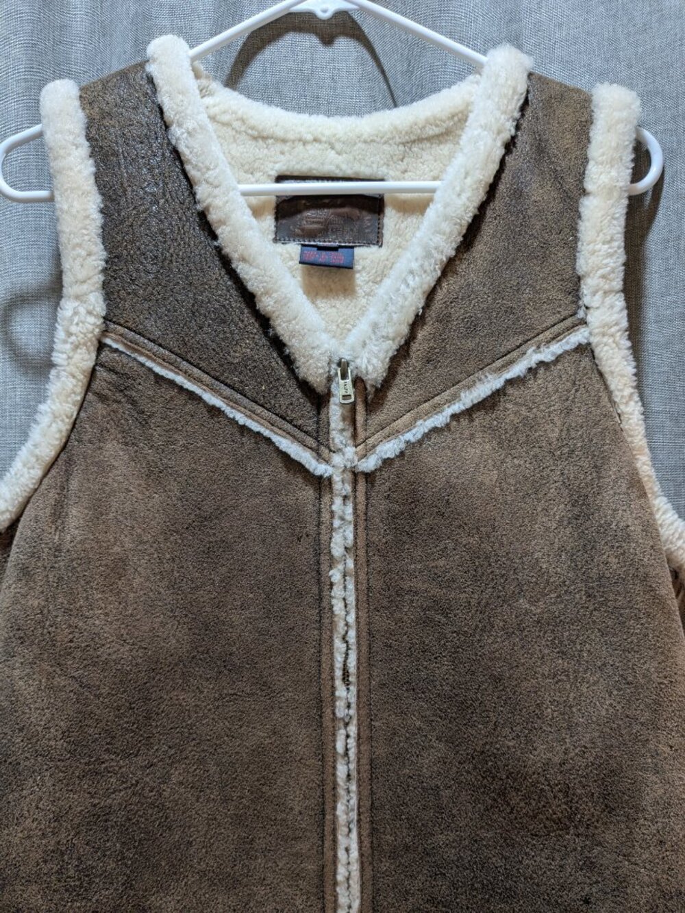 Vintage 1989 Ralph Lauren Shearling Lamb Fur Suede Vest L Brown Full Zip V Neck - Picture 3 of 13